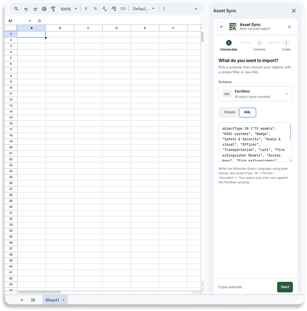 Asset Sync sidebar: Or write the AQL yourself